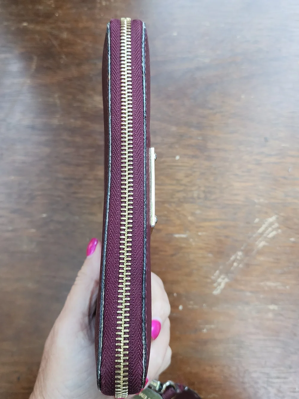 Michael Kors Burgundy Saffiano Leather Zip Around Wristlet Wallet